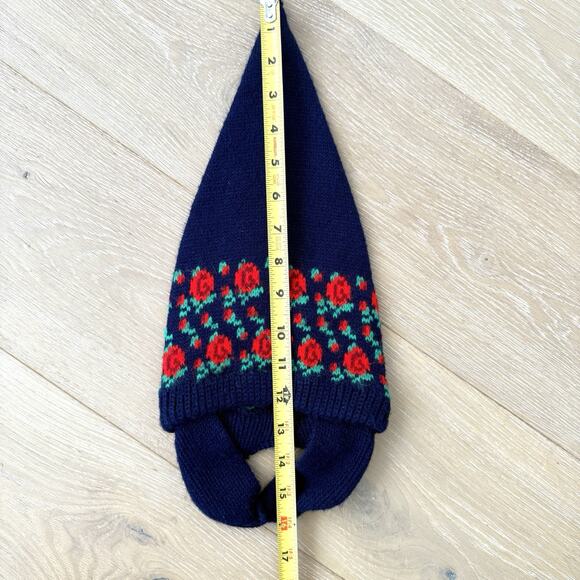 Vintage Baby Navy Blue Red Rose Print Knit Winter Elf Hat Size 0-6 Mo. - Picture 4 of 6
